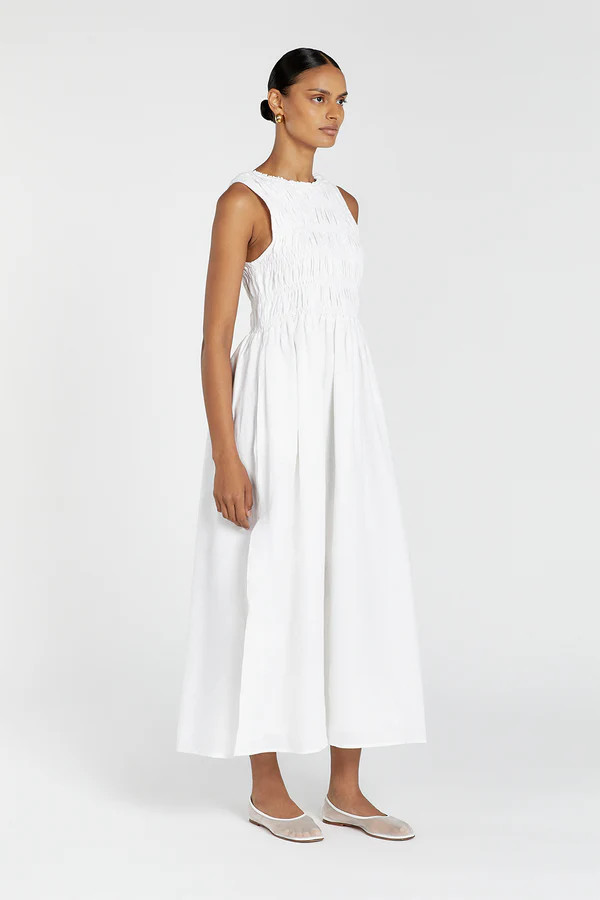 LESSI WHITE LINEN MAXI DRESS | DISSH