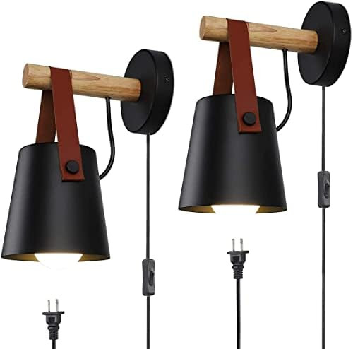 iYoee Plug in Wall sconces Set of Two for Bedroom Lighting Fixtures with on Off Switch Black Wall... | Amazon (US)