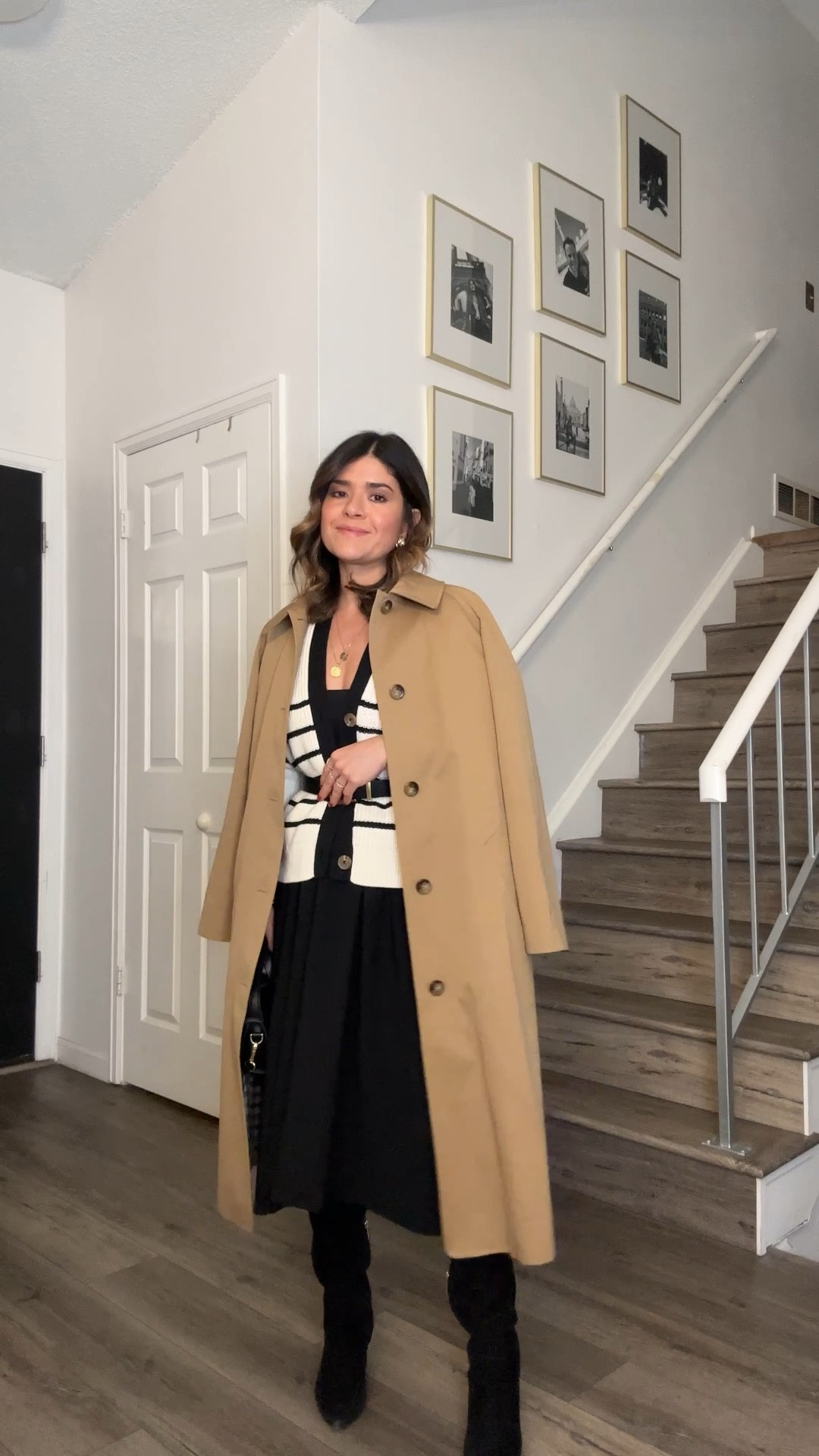 Another way to style this trench coat!! 
I’m wearing one of my favorite black midi dresses from Amazon! This Quince stripe cardigan is just so chic! I added the belt for extra detail! 
Dress size small
Cardigan size xs
Trench coat size 34

#LTKSeasonal #LTKFindsUnder50 #LTKFindsUnder100