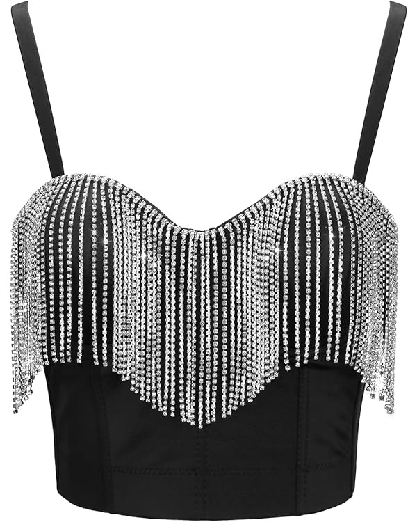 Women's Rhinestone Diamond Tank Top Color Beaded Sling Tube Top Bustier Vest Crop Top | Amazon (US)