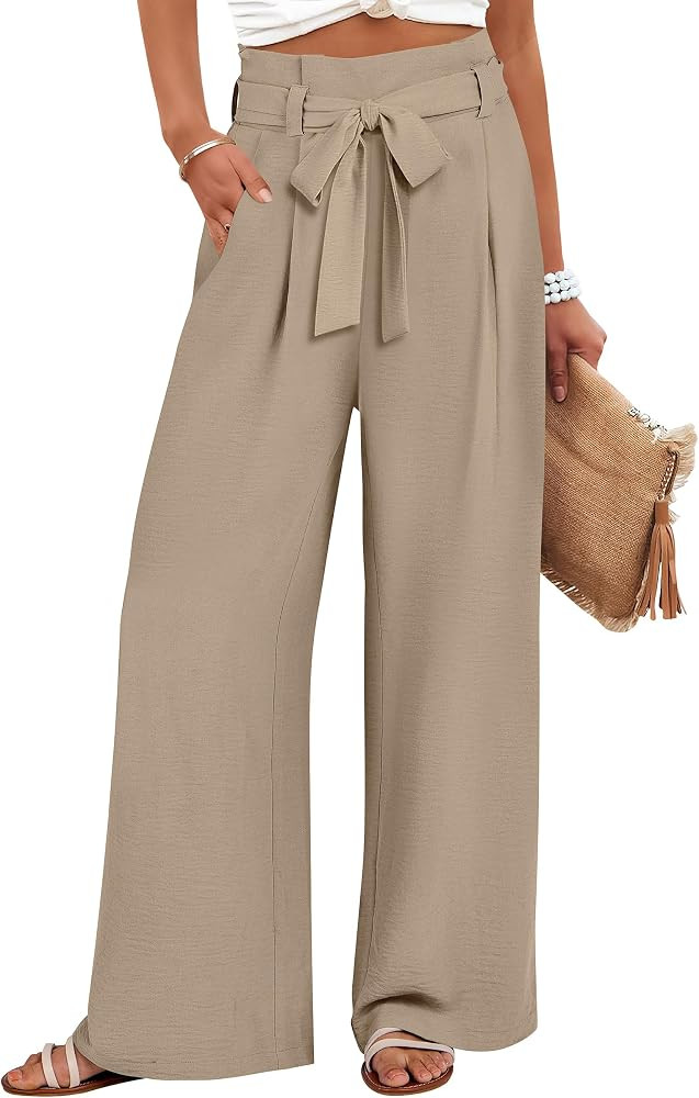 ANRABESS Womens Palazzo Wide Leg High Waisted Flowy Lounge Work Pants | Amazon (US)