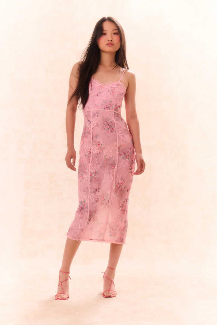 Tresor Lace Bustier Midi Dress | LoveShackFancy