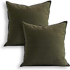 18"x18" Solid Cotton Linen Decoration Green Throw Pillow Case with Zipper Euro Sham Cushion Case ... | Amazon (US)