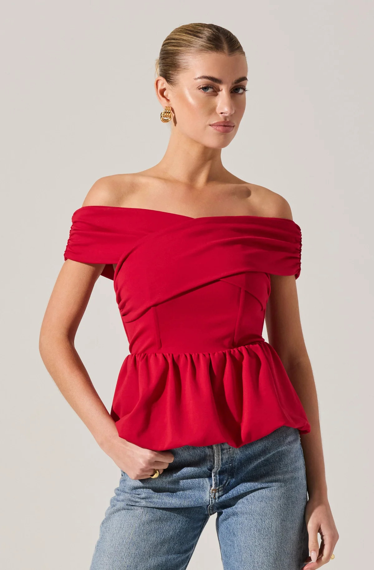 Tennille Off Shoulder Peplum Top - Red / XS | ASTR The Label (US)