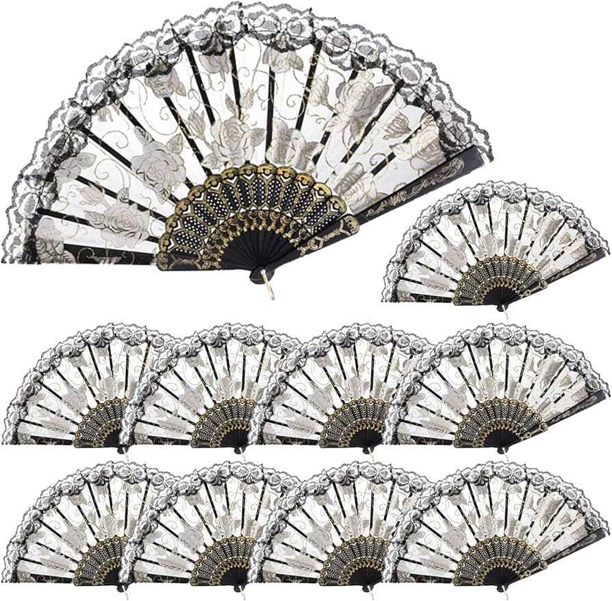 QIRMIZI 30pcs Silk Folding Hand Fans, Silk Fans,Black Rose Fans, Perfect for Weddings, Parties, a... | Amazon (US)