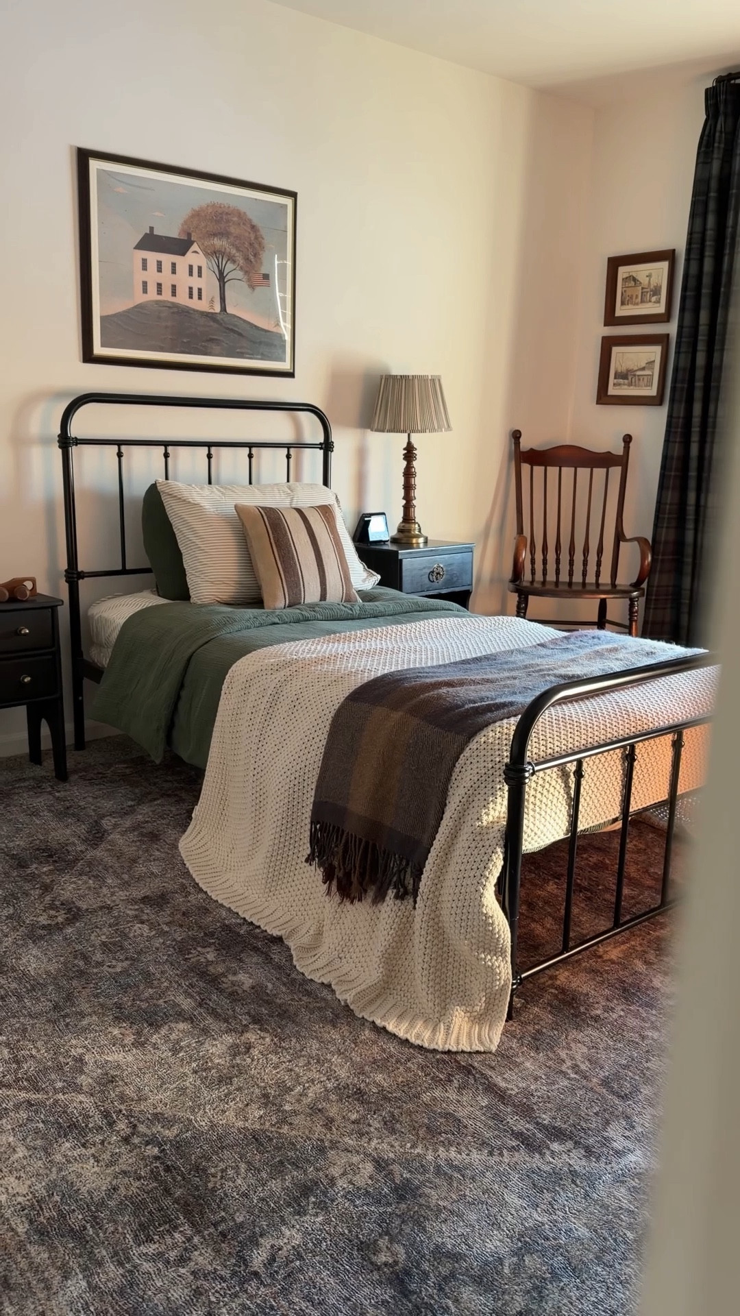 Boys room, green striped lampshade, green plaid curtains, rug, muslin duvet, knit blanket, rug 

#LTKHome