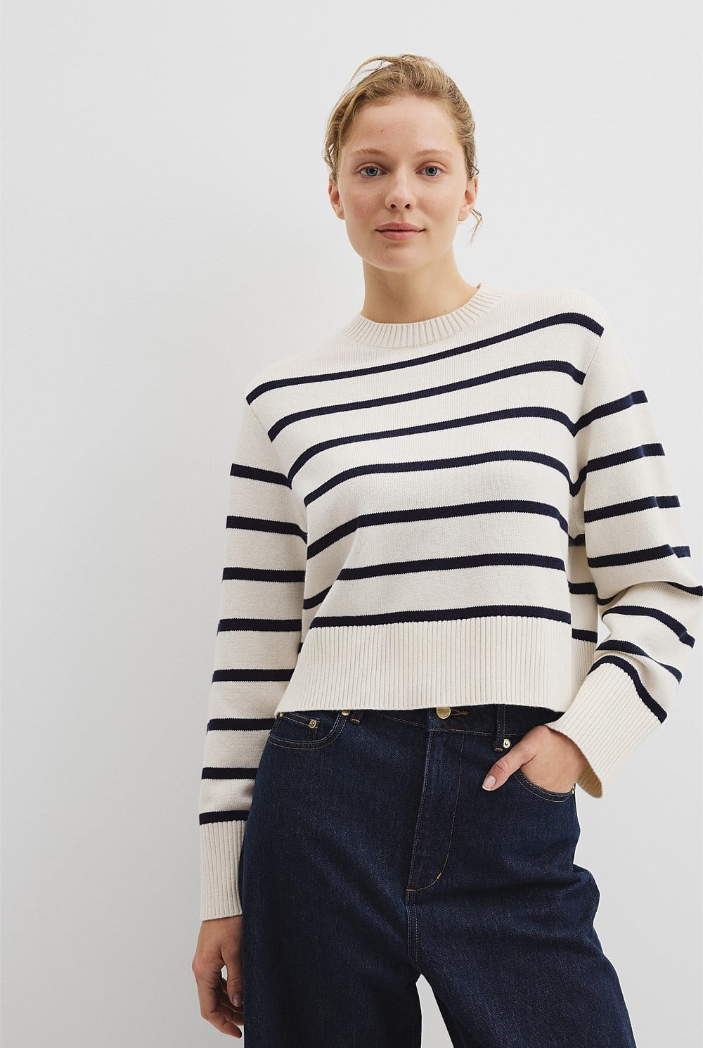 Organically Grown Cotton Blend Crop Crew Neck Knit | Country Road