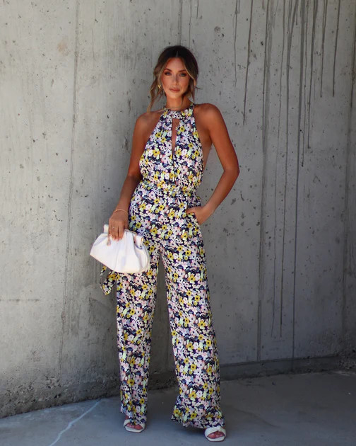 Bluma Floral Halter Jumpsuit - Black/Multi | VICI