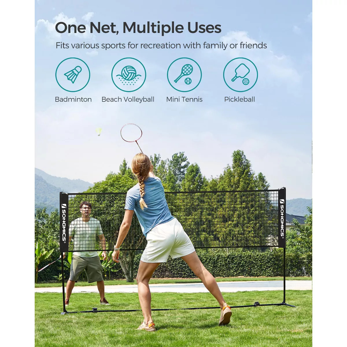 Adjustable 10ft Badminton Volleyball Pickleball Net for Kids Adults, Portable Nylon Training Net ... | Target