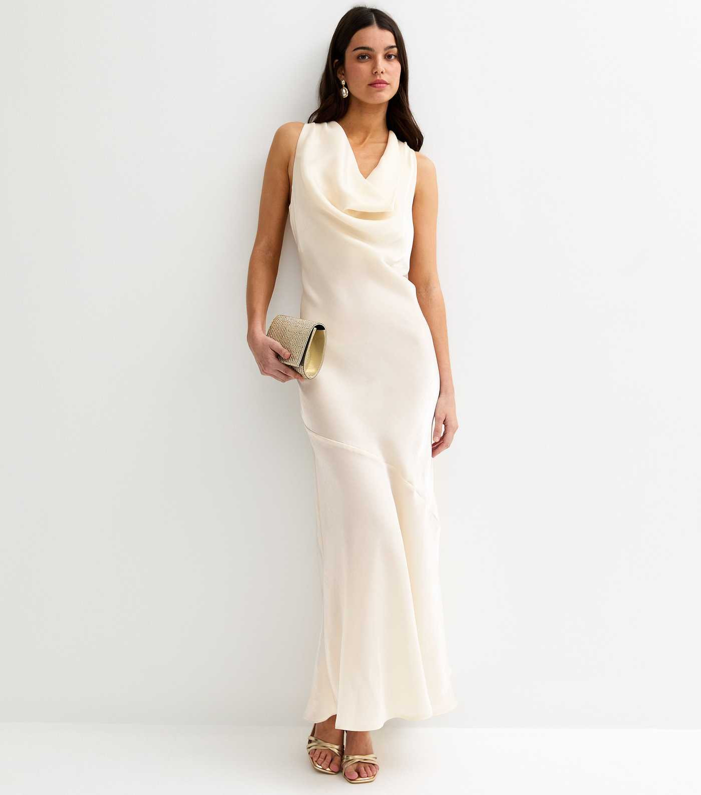 Cream Sparkly Satin Cowl Neck Maxi Dress | New Look | New Look (UK)