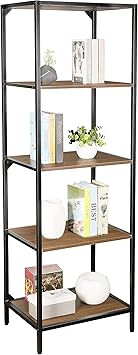 JJS Industrial 5 Tier Open Bookcase, Wood Shelving Storage Unit Display Rack with Metal Frames, P... | Amazon (US)