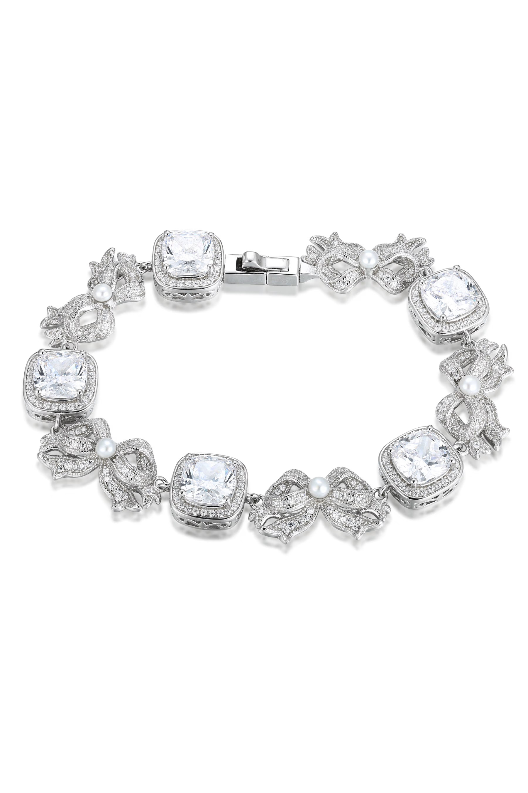 'Marie Antoinette' Cushion-Cut Crystal & Bow Silver Bracelet | Wolf & Badger