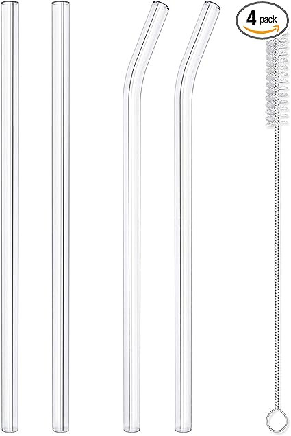 Hiware Reusable Glass Straws Set, 4-piece Drinking Staws with Cleaning Brush, 10" x 10 mm, Dishwa... | Amazon (US)