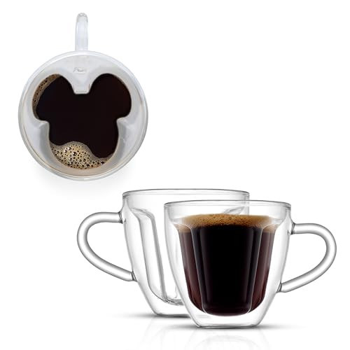 JoyJolt Disney Mickey Mouse 3D Espresso Cups 5.4oz Glass Set of 2 - Insulated Double Wall Design, Unique Coffee Mugs | Amazon (US)