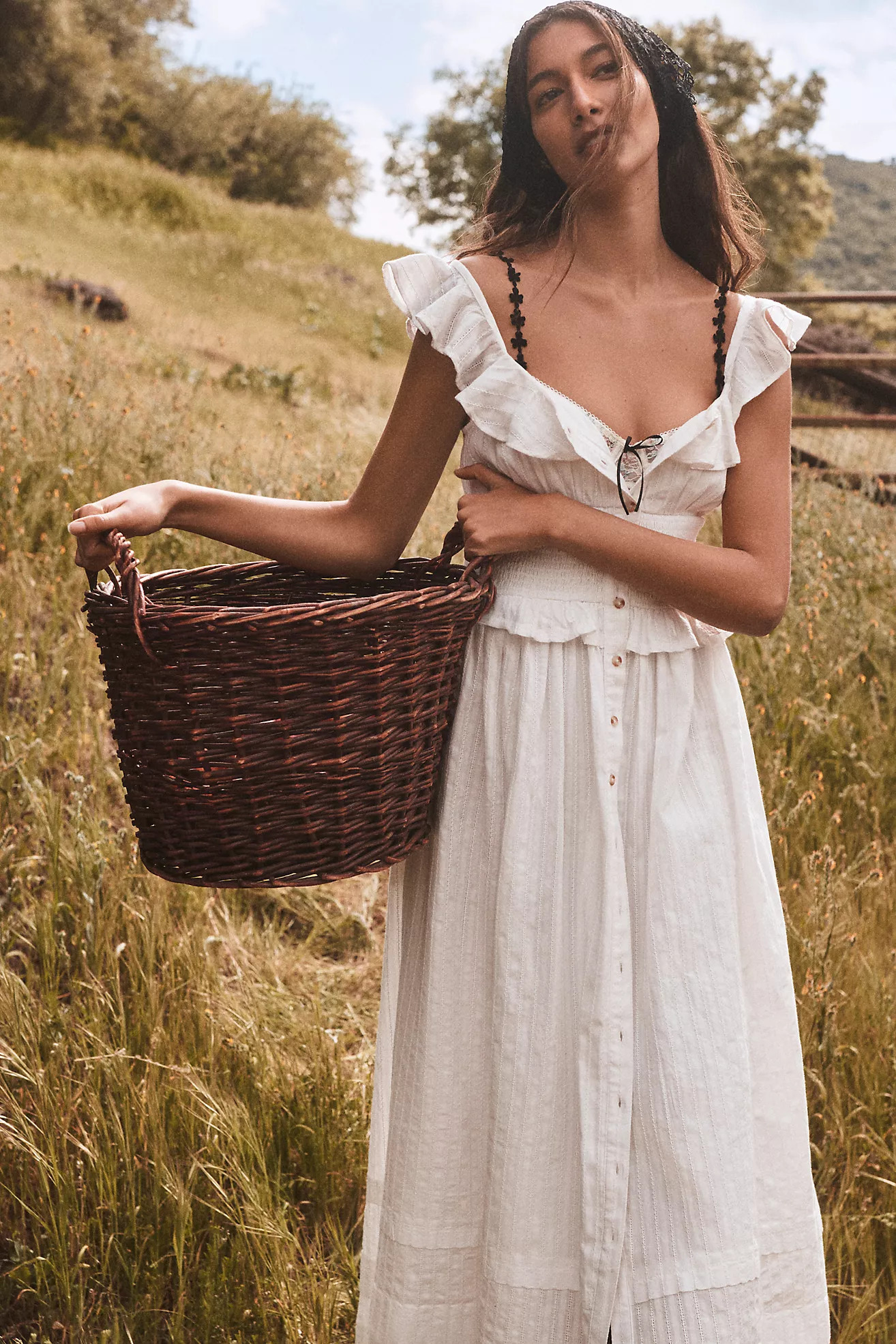 Pilcro Ruffled Smocked-Waist Button-Front Midi Dress | Anthropologie (US)