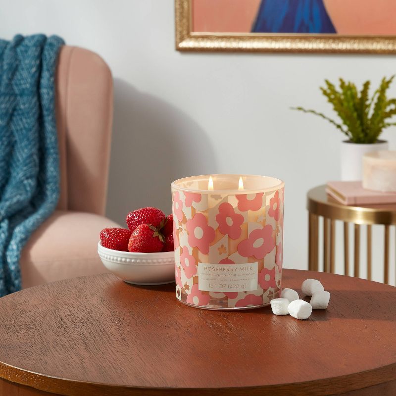 15.1oz Candle Floral print Roseberry Milk Pink - Opalhouse™ | Target