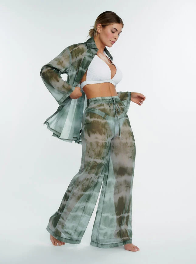 Chiffon wide-leg trousers - Green Mix | Boux Avenue (UK)