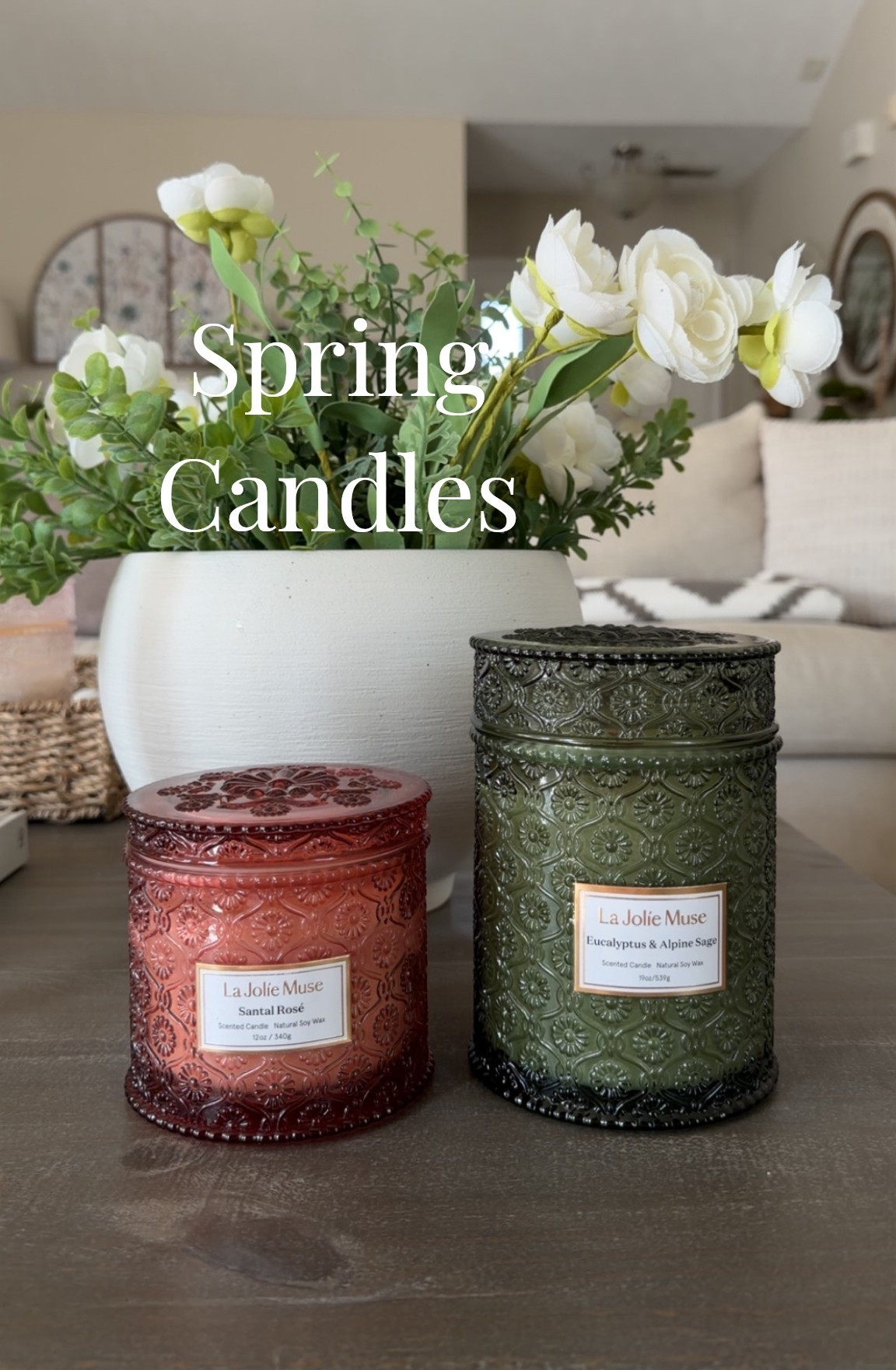 LA JOLIE MUSE Santal Rosé Candle - Saffron, Rose, Patchouli | 12 oz Large 2-Wick Soy Wax Candle | 60 Hours.

LA JOLIE MUSE Eucalyptus & Alpine Sage | Eucalyptus, Lavender & Sage Candle for Home Cleansing | 19 oz Wooden Wick | Natural Soy Wax | 90 Hours Burn | Candle for Relaxation.

#LTKHome #LTKSpringSale #LTKSeasonal