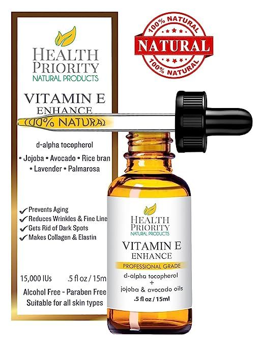 100% All Natural & Organic Vitamin E Oil For Your Face & Skin - 15,000/30,000 IU - Reduces Wrinkl... | Amazon (US)