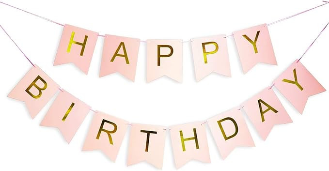 Pink Happy Birthday Banner with Shimmering Gold Letters, Happy Birthday Bunting Banner for Party ... | Amazon (US)