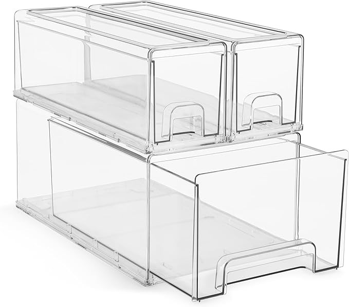 Sorbus 1 Large & 2 Small Clear Stackable Storage Drawers – Plastic Organizer Bins with Handles ... | Amazon (US)