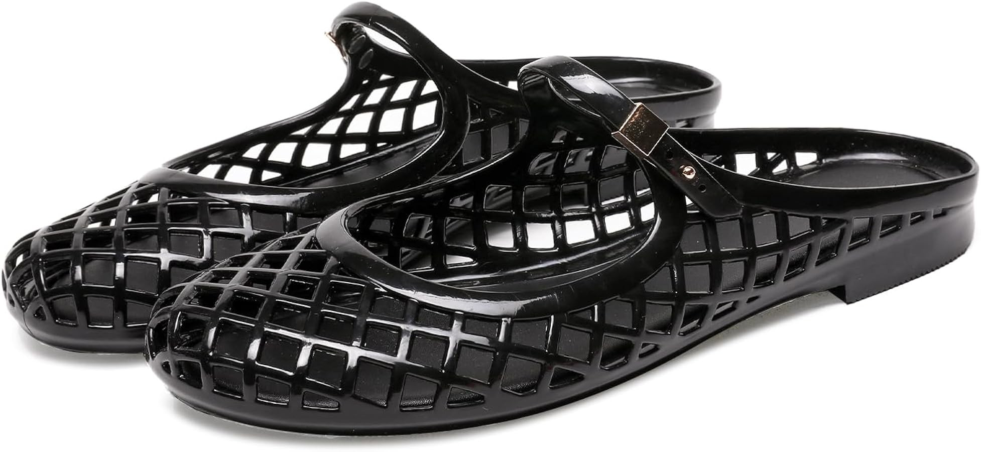 Clear Jelly Slide Sandals for Women Slip On Closed Round Toe Mesh Hollow Flat Mary Jane Mules Bea... | Amazon (US)