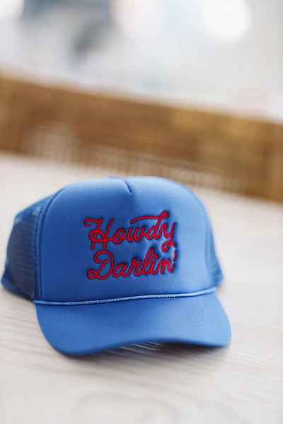 Howdy Darlin' Embroidered Trucker Hat -  Blue | Hazel and Olive