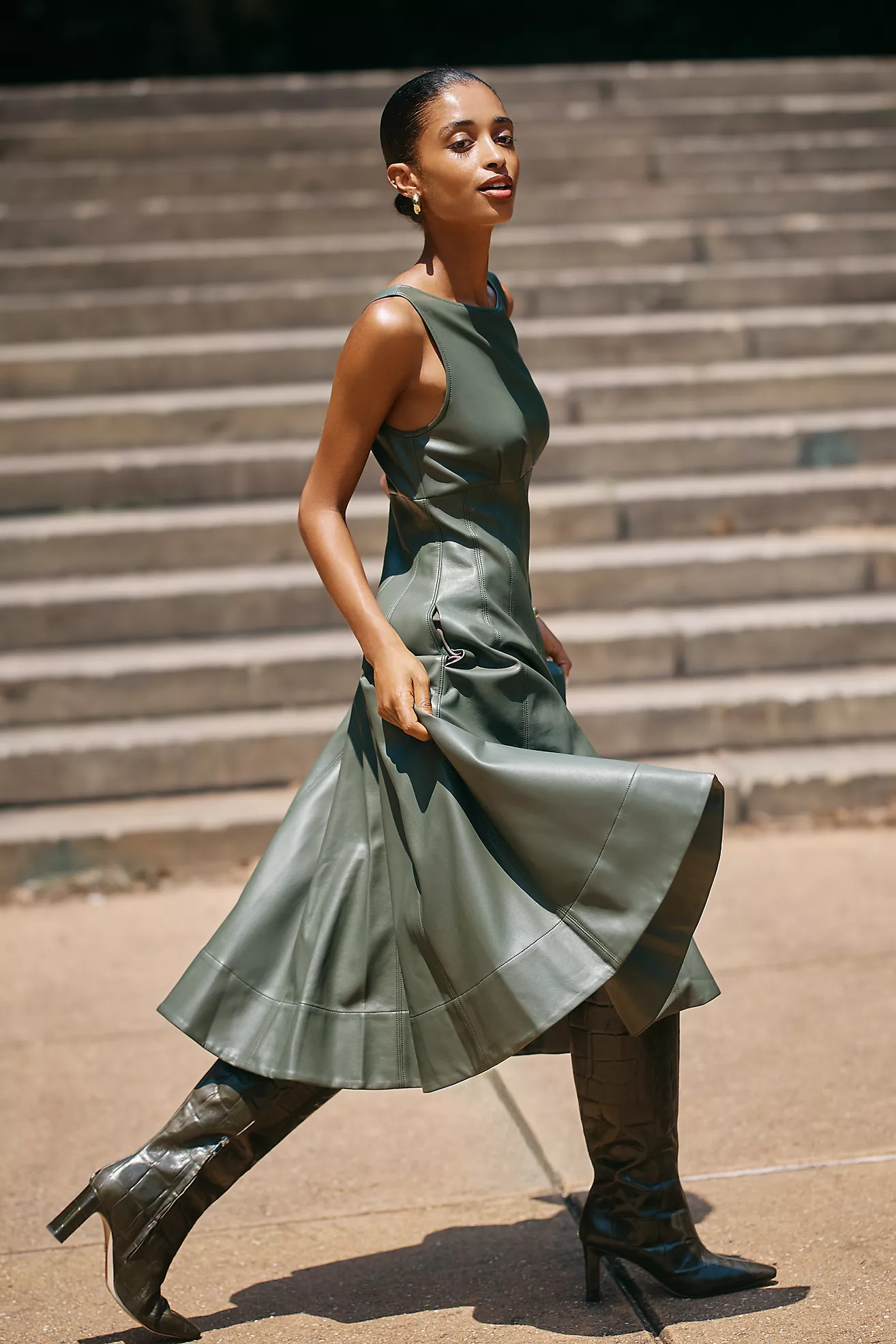 By Anthropologie Faux Leather A-Line Midi Dress | Anthropologie (US)