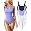 OQQ Women's 3 Piece Bodysuits Sexy Ribbed Sleeveless Square Neck Sleeveless Tank Tops Bodysuits | Amazon (US)