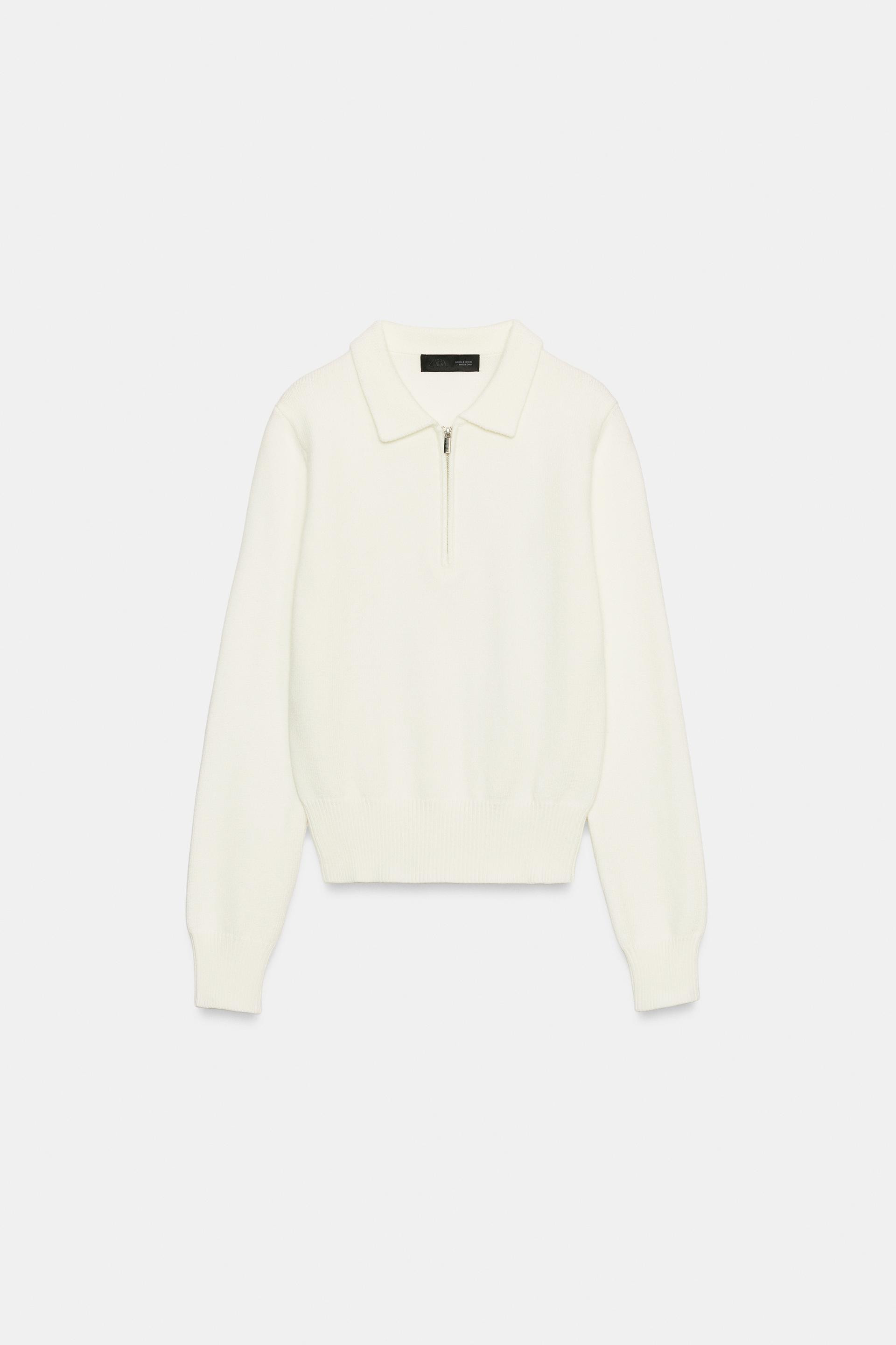 Zara - Zip Knit Polo - Bluish - S - Woman | Zara UK