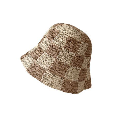 Woshilaocai Women Bucket Hat Plaid Pattern Woven Style Hollow-Out Fisherman Hats Ladies Sweet Beach  | Walmart (US)