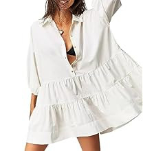 Free People Womens Mini Dress Dupes V-Neck 3/4 Sleeve Fall Oversized One Piece Trendy Mini Dress ... | Amazon (US)