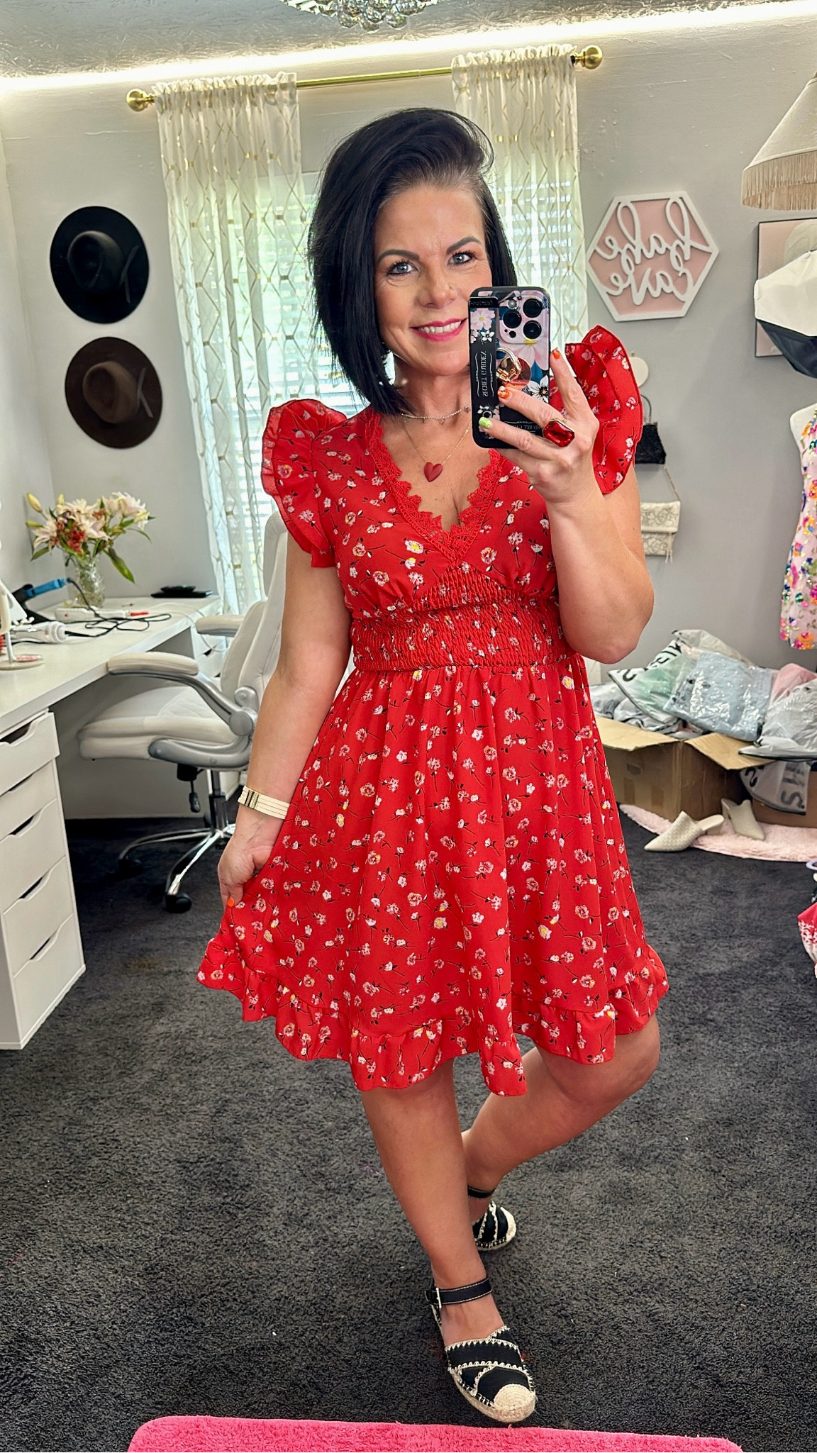 Boho floral A line ruffle hem dress. Light material and very flattering. If in between sizes go up 1 size. 
I’m wearing a small
135 ish pounds 
5’1”

#sheinhaul #sheinfashion #sheindress #walmartshoes #walmart 

#LTKstyletip #LTKshoecrush #LTKworkwear