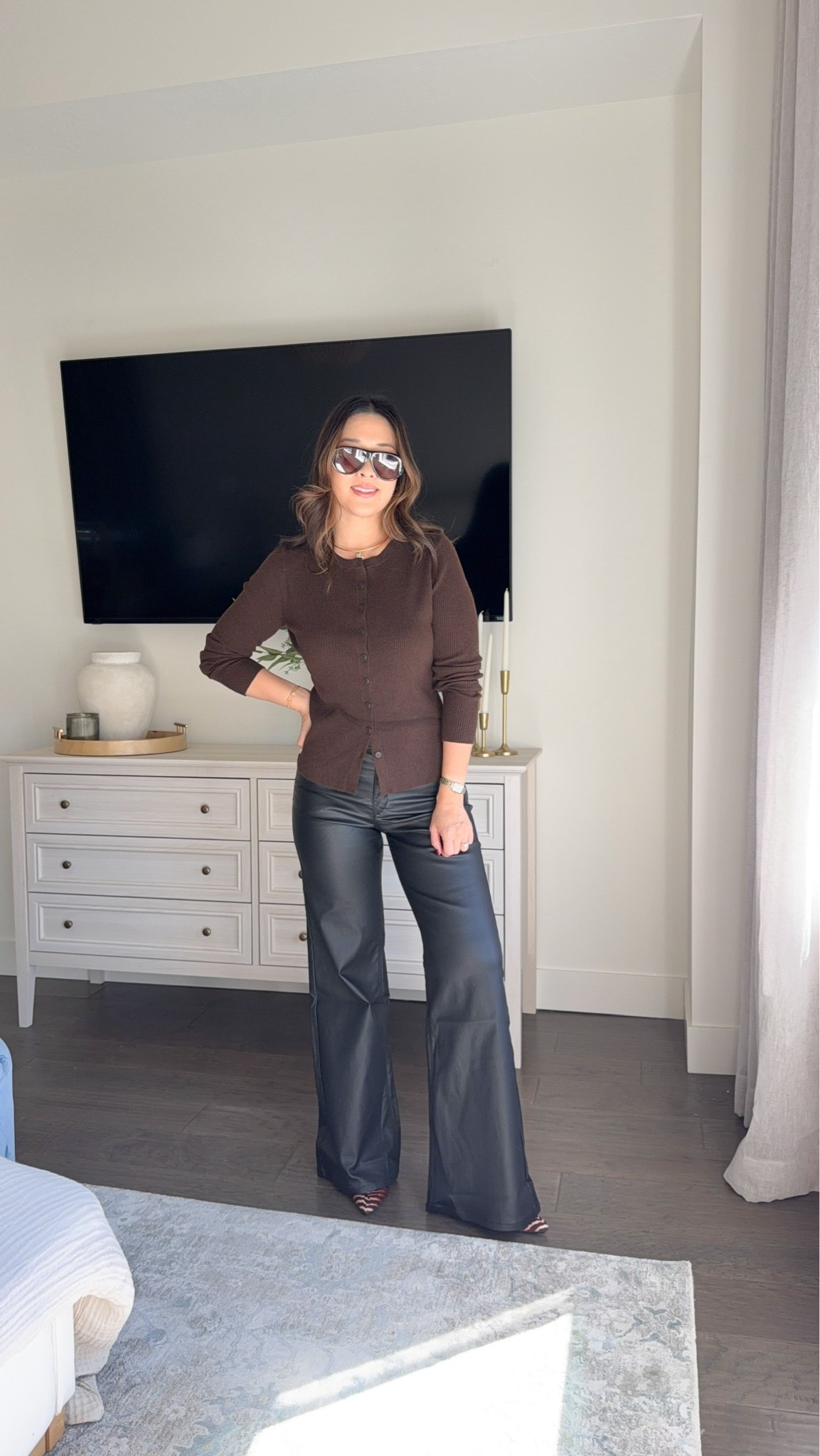 Walmart Sale Outfit Ribbed Top: Medium Faux Leather Pants: 6 Animal Print Heels