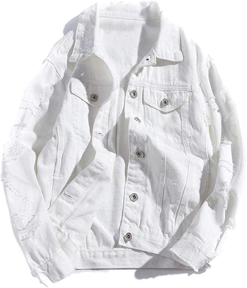 ZLSLZ Womens Cute Solid Distressed Ripped Long Sleeve Denim Jean Jacket Coat Plus Size | Amazon (US)