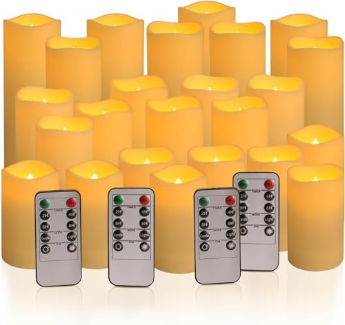 fclayvts 24-Pack LED Flameless Candles with Remote Control -Remote flameless Candles- Timer Candles -3D Flame, for Halloween Christmas Parties,Wedding,Home,Gift and Special Occasions(Three Sizes) | Amazon (US)