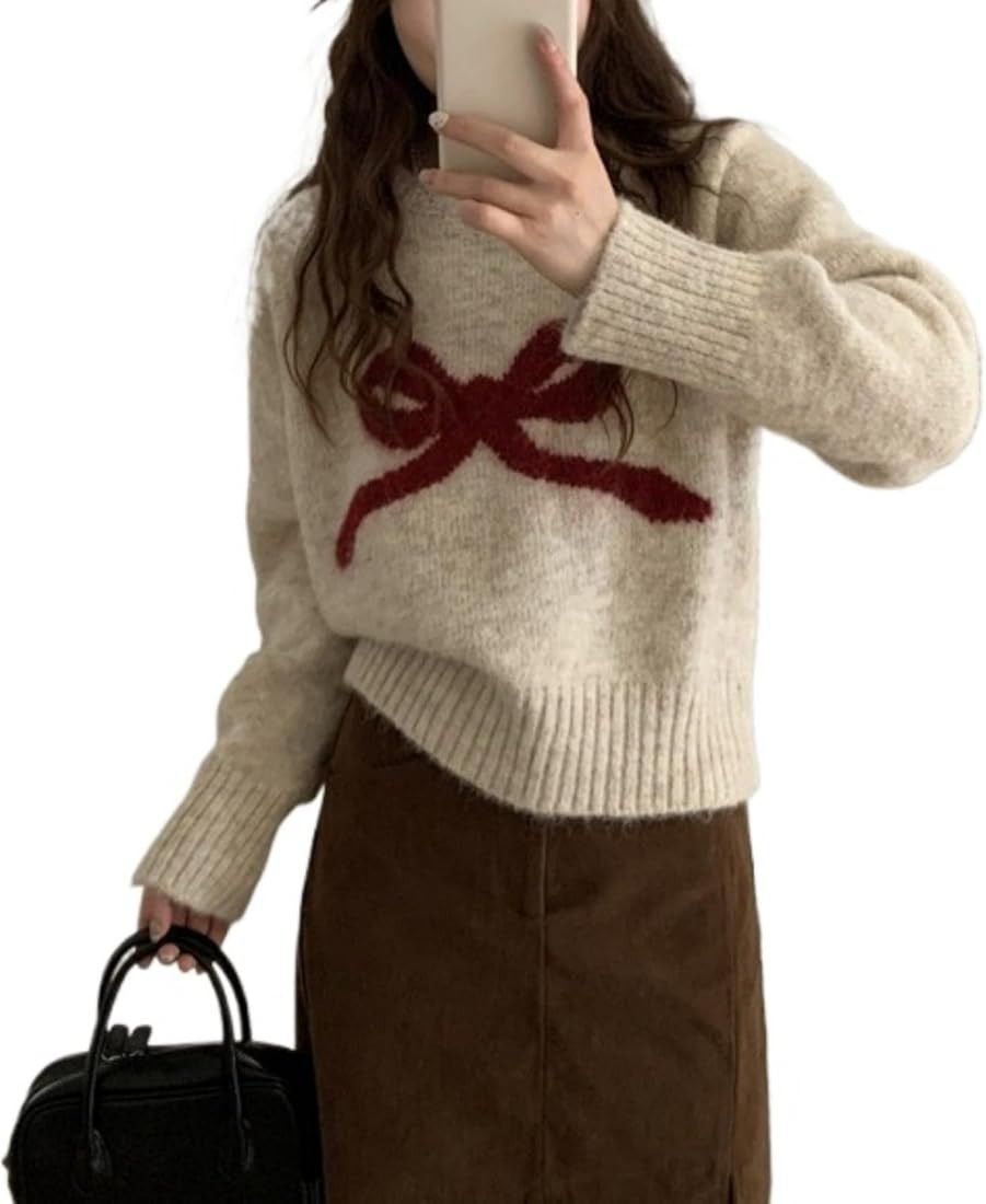 Knit Pullover Sweaters for Women Y2k Bow Loose Fit Chunky Sweater Fuzzy Jumper Tops Coquette Clot... | Amazon (US)