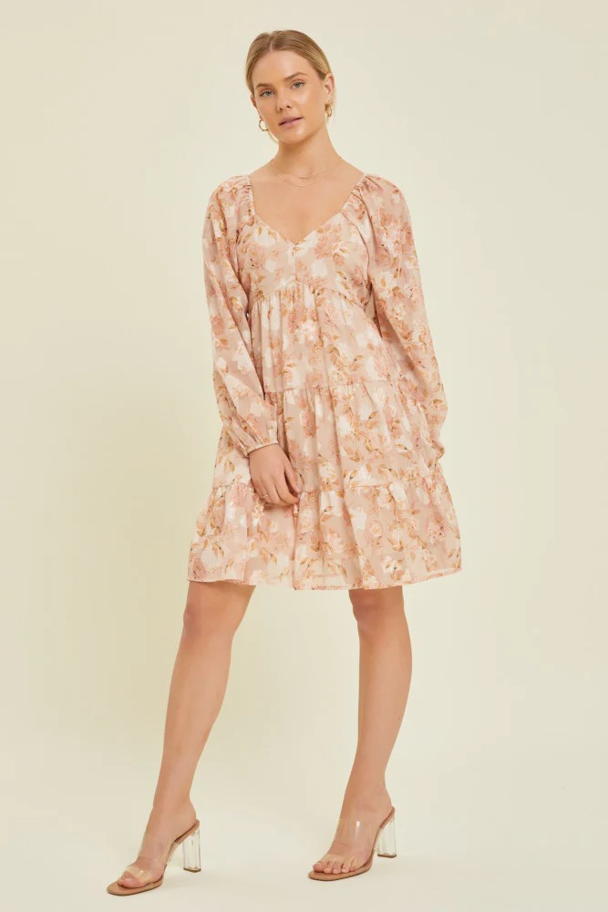 Peach Floral Long Sleeve Tiered Dress | PinkBlush Maternity