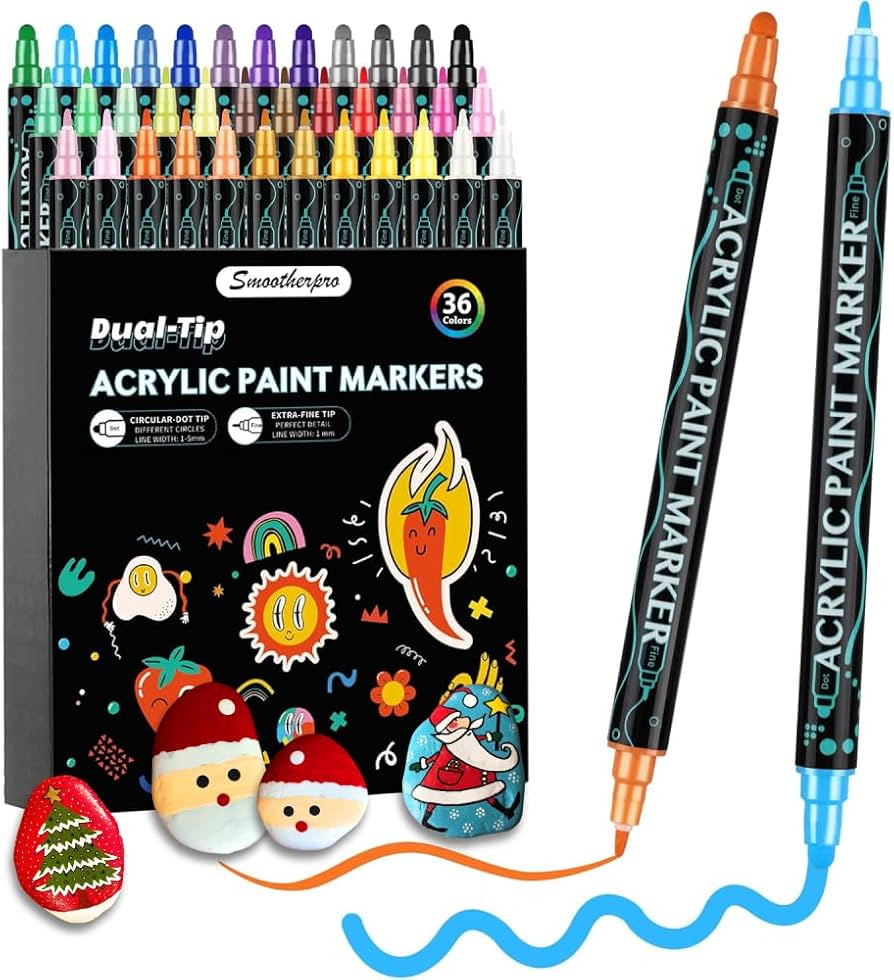 SMOOTHERPRO Acrylic Paint Markers, 36 Colors Dual Tip Acrylic Paint Pens for Wood, Rocks, Canvas,... | Amazon (US)
