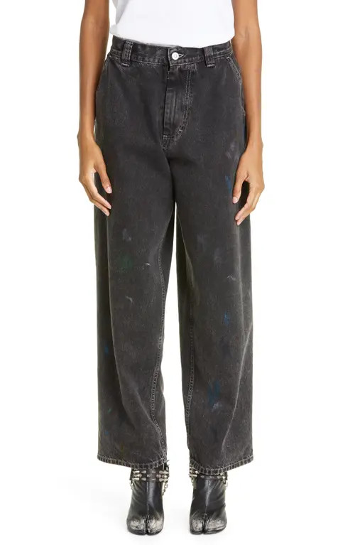 Maison Margiela High Waist Wide Leg Paint Jeans in Black at Nordstrom, Size 26 | Nordstrom