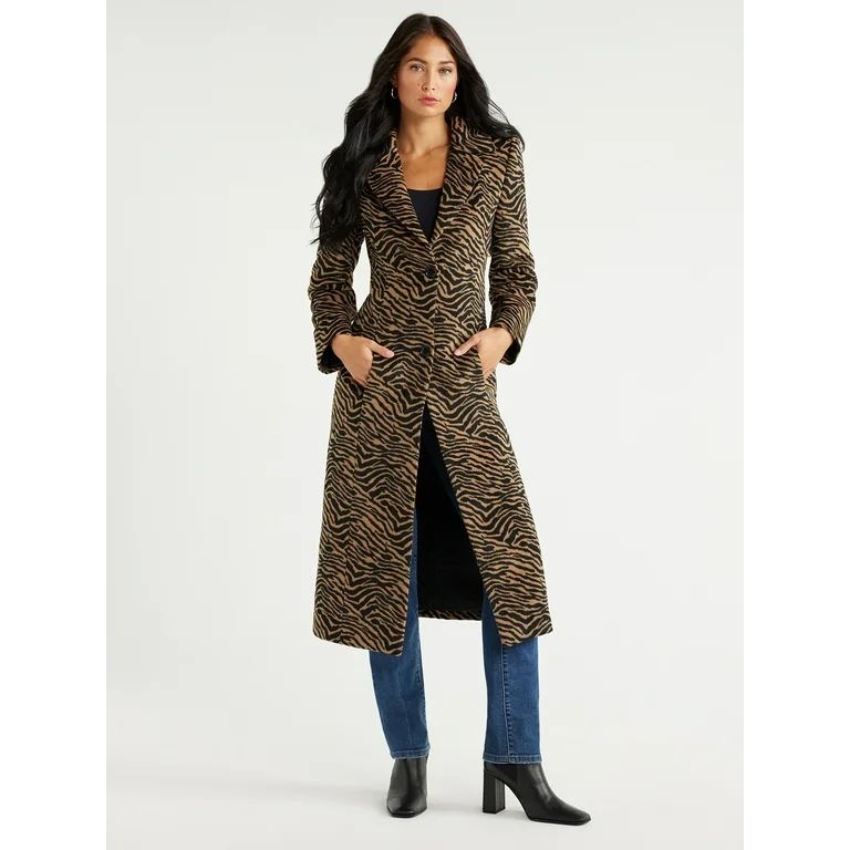 Sofia Jeans Women's Fit and Flare Long Coat with Zebra Prints, Sizes XS-2XL | Walmart (US)