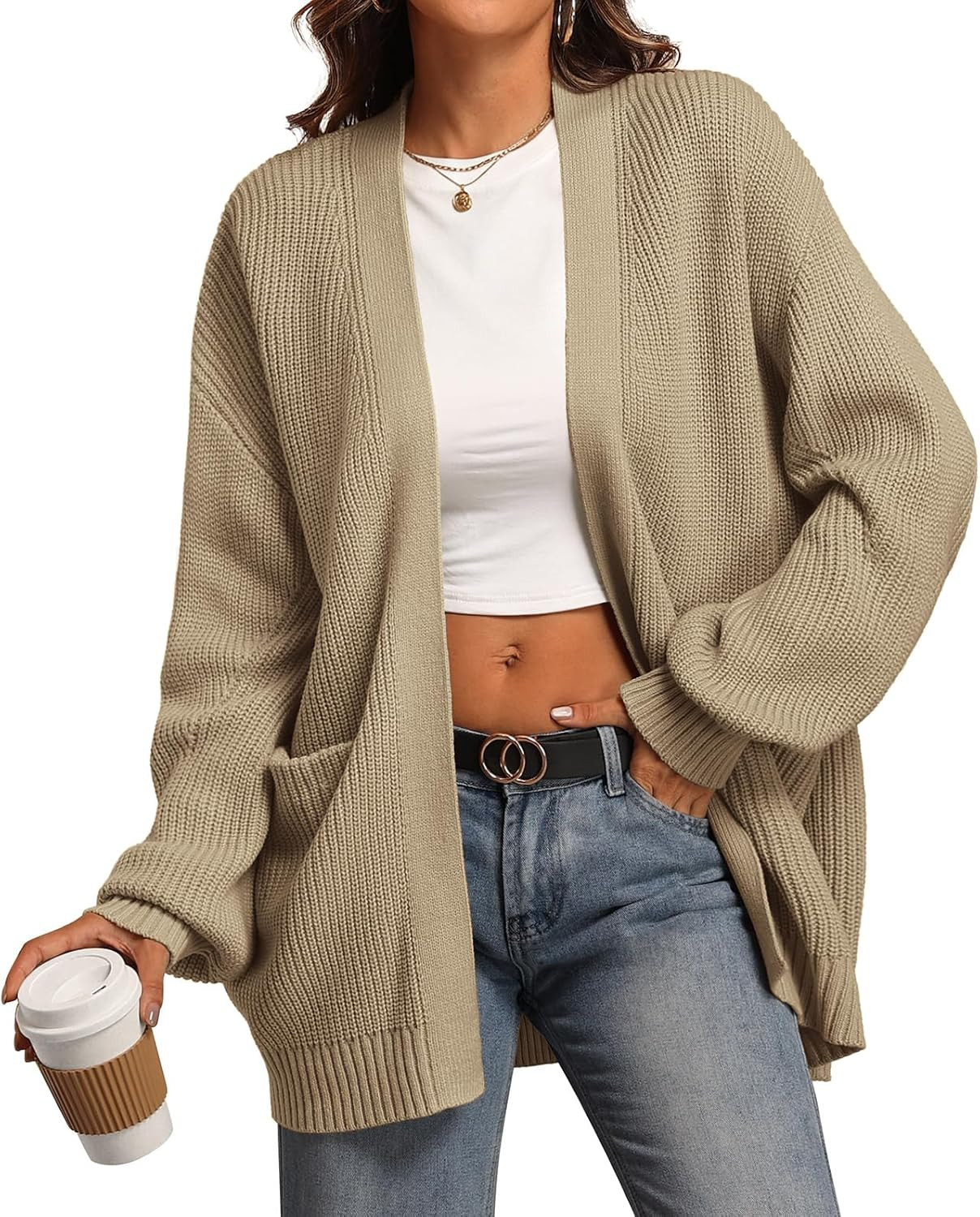 ATHMILE Oversized Cardigan Sweaters for Women Fall Outfits Chunky Knit Open Front Sweater with Pockets | Amazon (US)