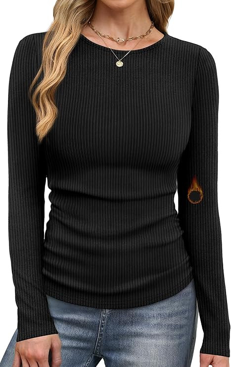 WIHOLL Long Sleeve Shirts for Women Fall Fashion Thermal Shirts Rib Knit Winter Clothing Warm Und... | Amazon (US)