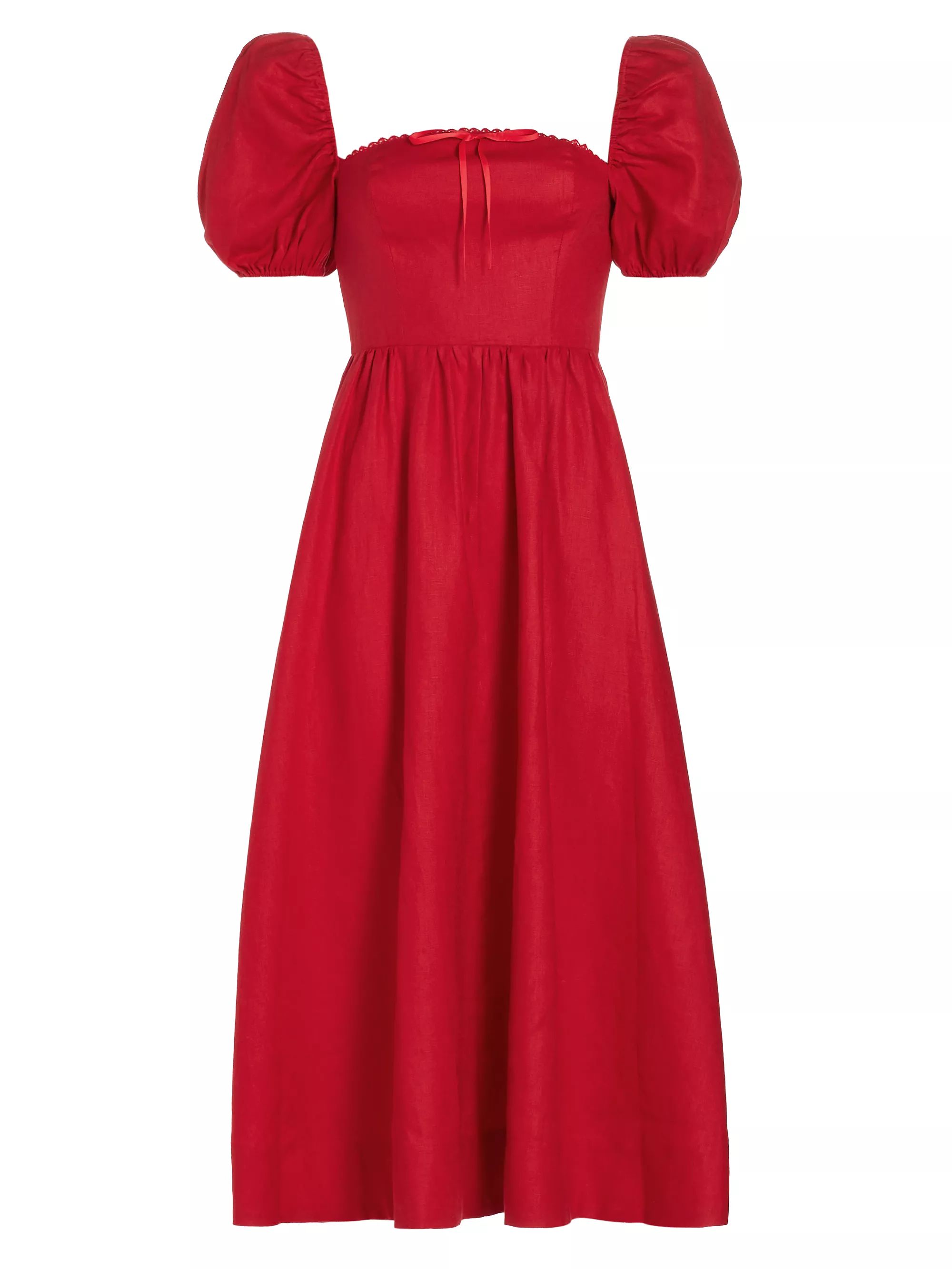 Marella Linen Puff-Sleeve Midi-Dress | Saks Fifth Avenue