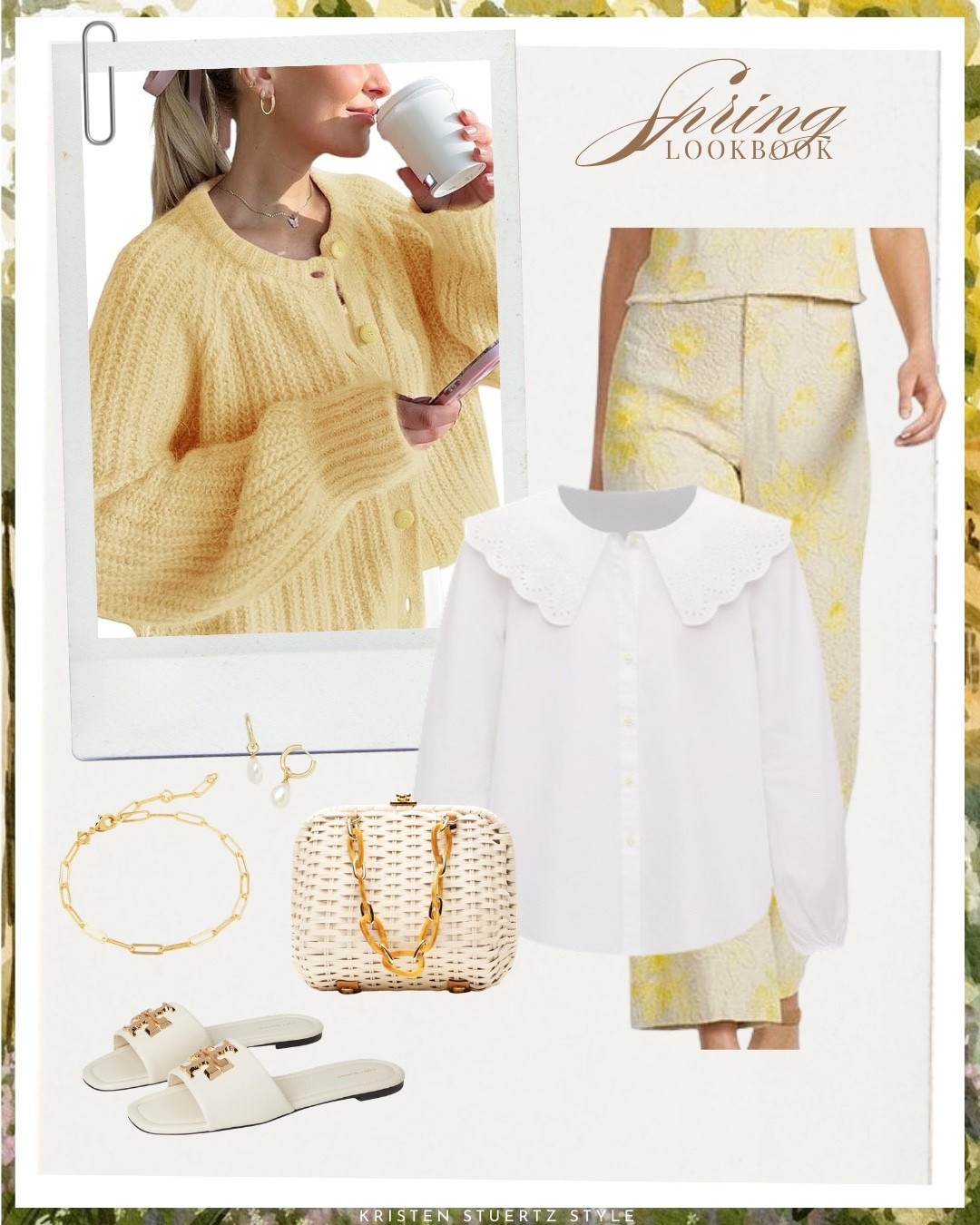 A casual spring outfit for layering.

I’ve paired a butter yellow cardigan with a pair of jacquard print pants, collared cotton shirt, wicker bag, Tory Burch sandals and gold accessories. 

#date night outfits #spring outfits 2026 #business casual workwear 
#ltkshoecrush
@ltk

#LTKTall #LTKootd #LTKOver40