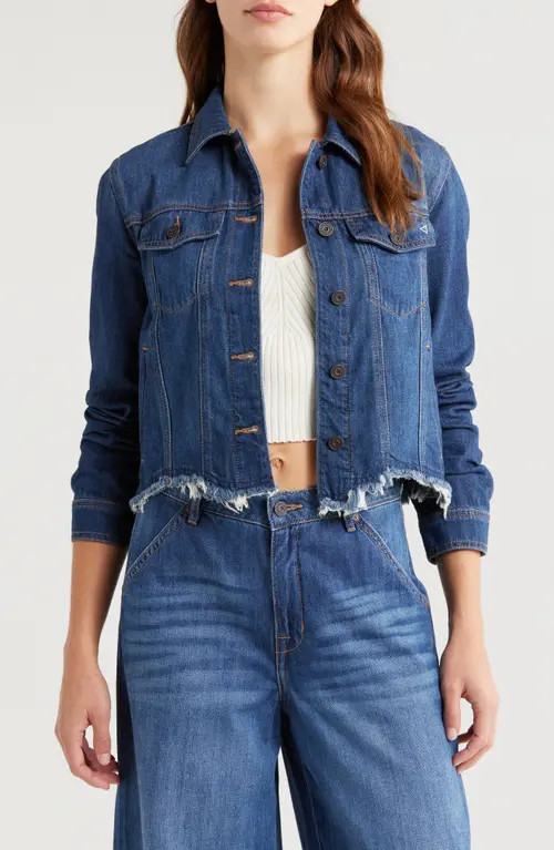 HIDDEN JEANS Frayed Denim Crop Jacket in Dark Wash at Nordstrom, Size X-Small | Nordstrom