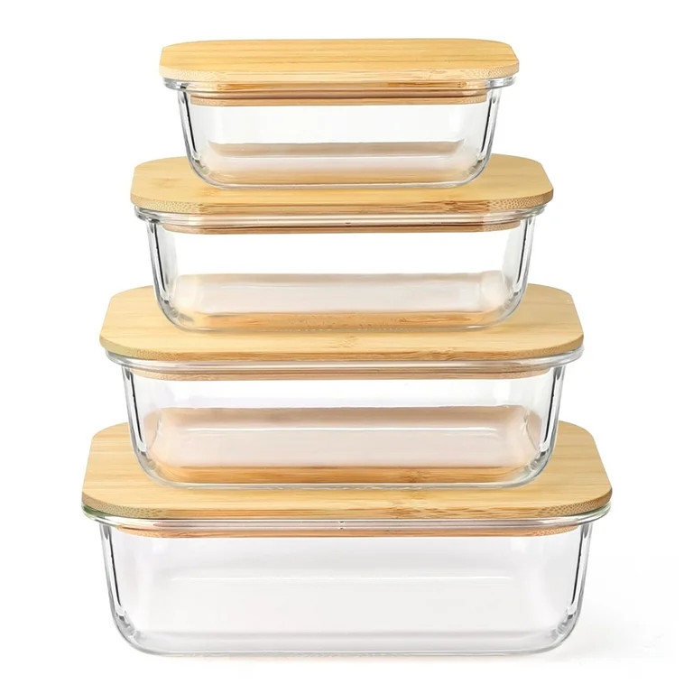 8 Pcs Glass Food Storage Containers with Bamboo Lids, Meal Prep Glass Containers Bento Lunch Box,... | Walmart (US)