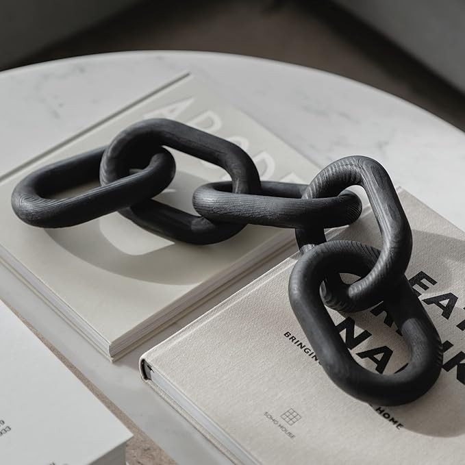 PEAKOLY Wood Chain Link Decor - Modern Coffee Table Decor Items, Black Chain Decor for Coffee Tab... | Amazon (US)