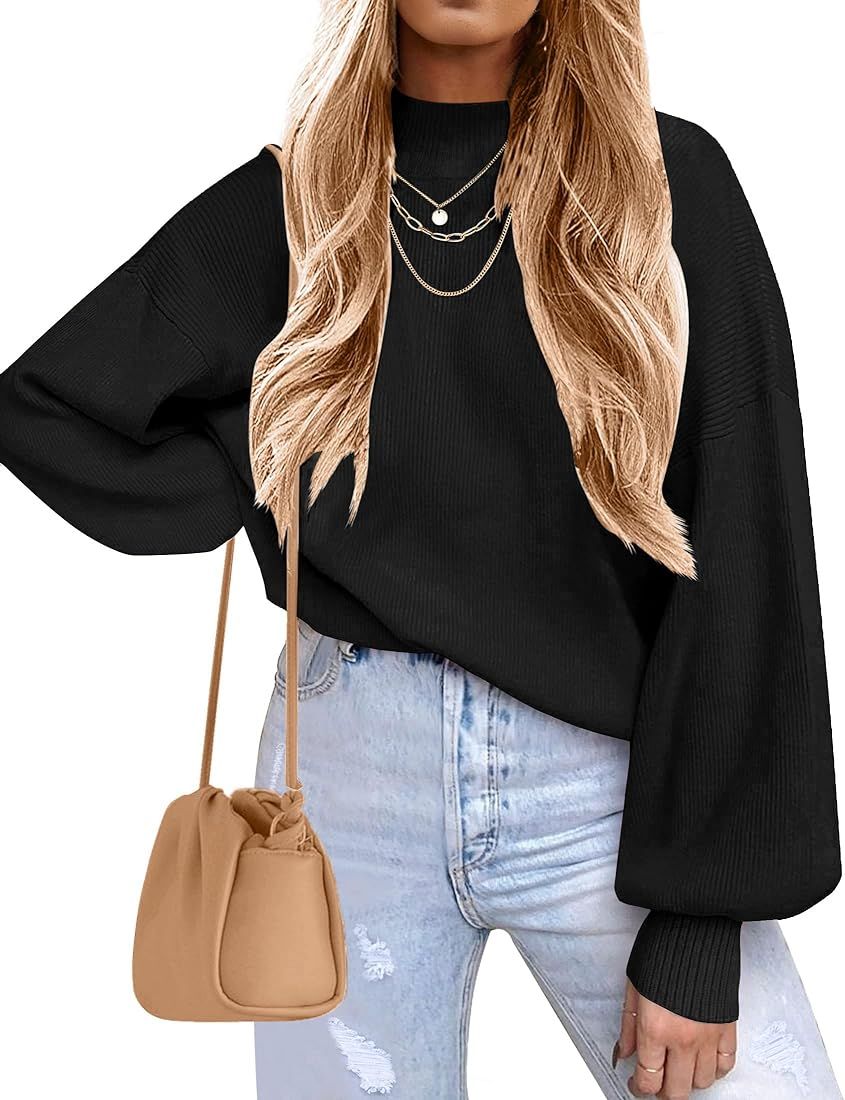 Zeagoo Sweaters for Women 2024 Fashion Trendy Long Sleeve Turtleneck Pullover Lantern Knit Sweate... | Amazon (US)