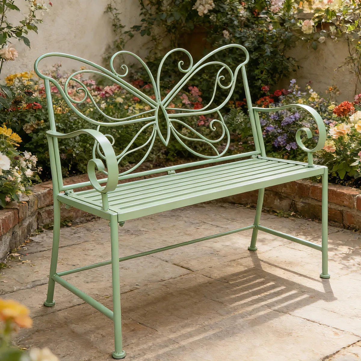Butterfly Metal Outdoor Garden Bench - Green | Wayfair North America